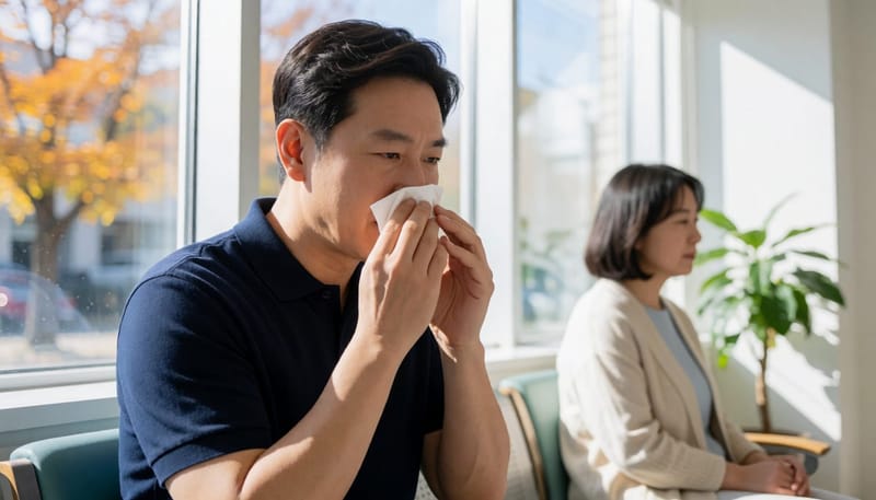 환절기에는 맑던 콧물이 점차 누렇고 끈적하게 바뀌기 쉽습니다.