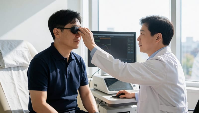 비디오안진검사는 눈의 움직임을 기록해 어지럼증의 원인을 가늠하는 대표적인 전정기능검사입니다.