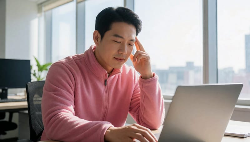 업무 중 갑자기 어지럼을 느끼는 모습