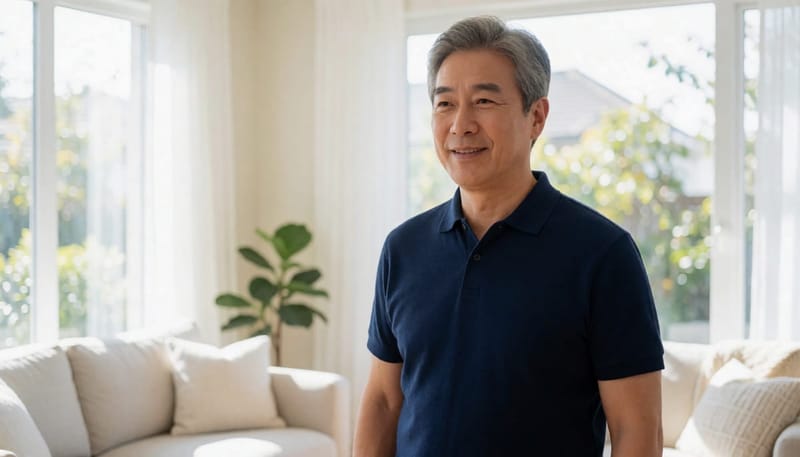 시선을 고정한 채 고개를 움직이는 전정재활 운동 모습