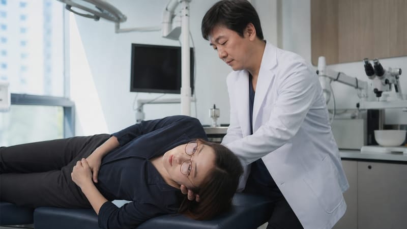 자세유발검사는 고개 방향을 바꿔가며 어지럼과 눈떨림 반응을 확인하는 대표적인 이석증 검사입니다.