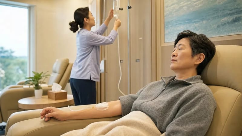 주입 시간은 짧으면 20분, 상태에 따라 한 시간 이상 걸리기도 합니다