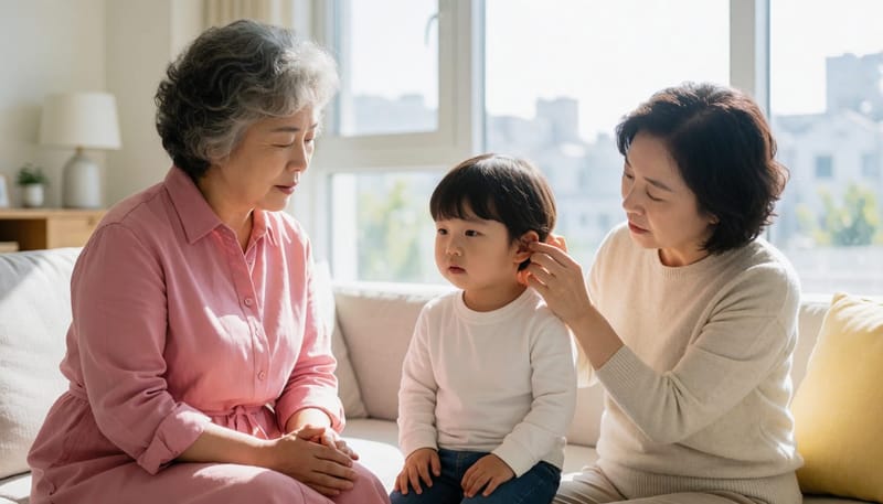 귀를 만지며 보채는 아이, 이관 기능 저하가 원인 중 하나로 꼽힙니다.
