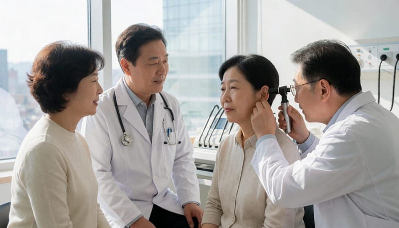 이경검사로 고막 상태를 확인한 뒤 치료 방향을 결정합니다.