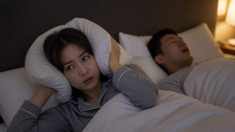 코골이 소리로 잠을 설치는 상황은 함께 자는 가족의 수면에도 영향을 줍니다.