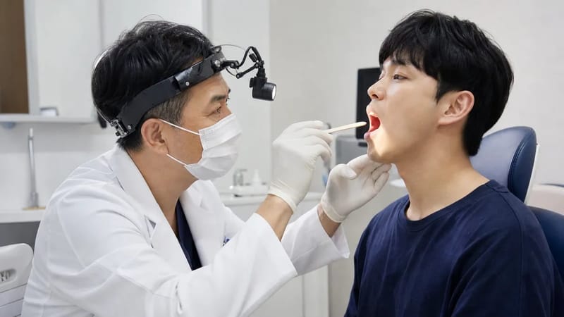 편도 부위는 특수 장비 없이 육안 진찰만으로도 대부분 확인됩니다