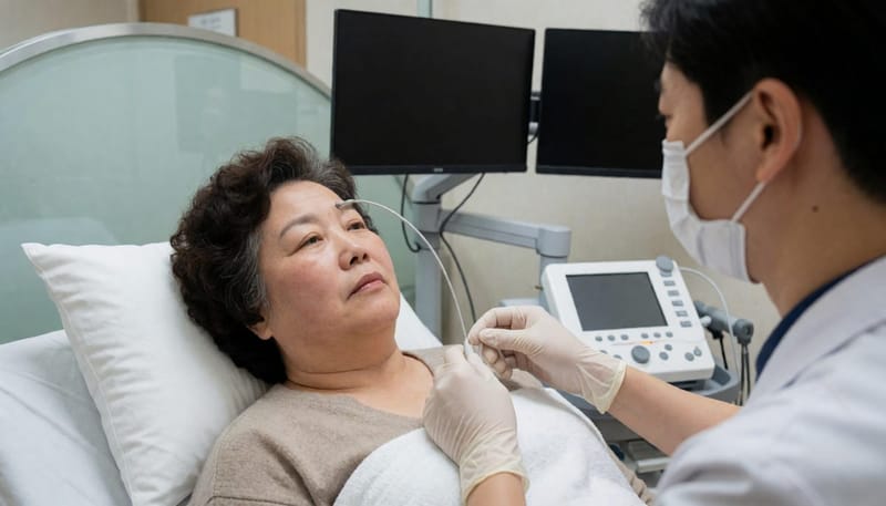 수면다원검사에서 밤새 부착하는 센서 모습