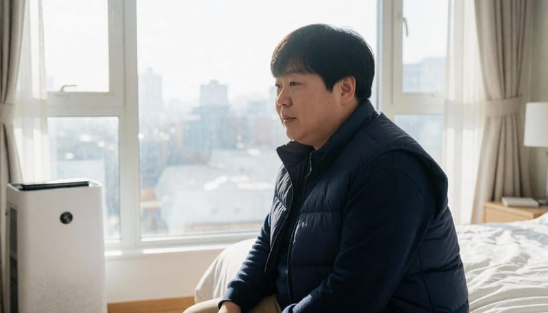 환절기 코막힘으로 비강 스프레이를 사용하는 모습