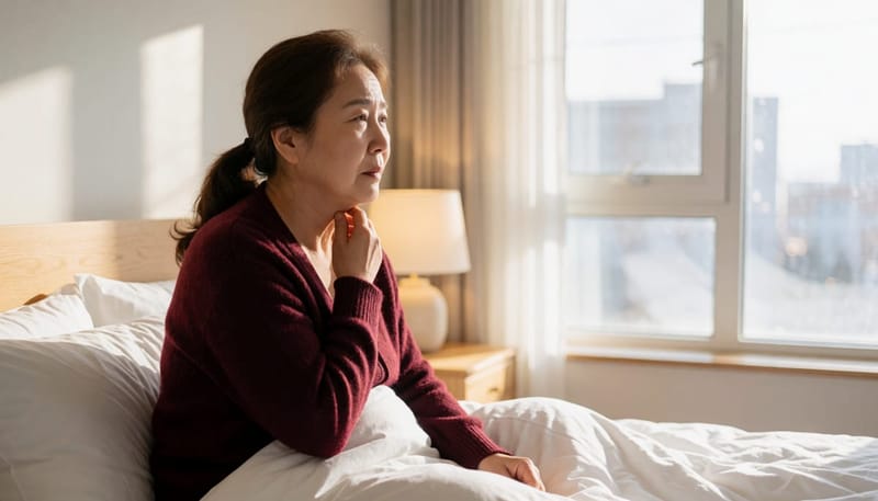 밤중에 기침이나 이물감으로 자주 깨는 것도 역류성인후두염의 흔한 신호입니다.