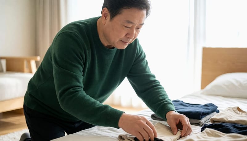 물건을 종류별로 나누어 정리하는 남성의 모습