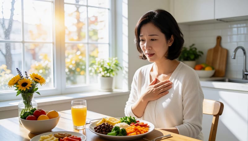많이 먹어도 살이 빠지고 가슴이 두근거려 걱정하는 여성