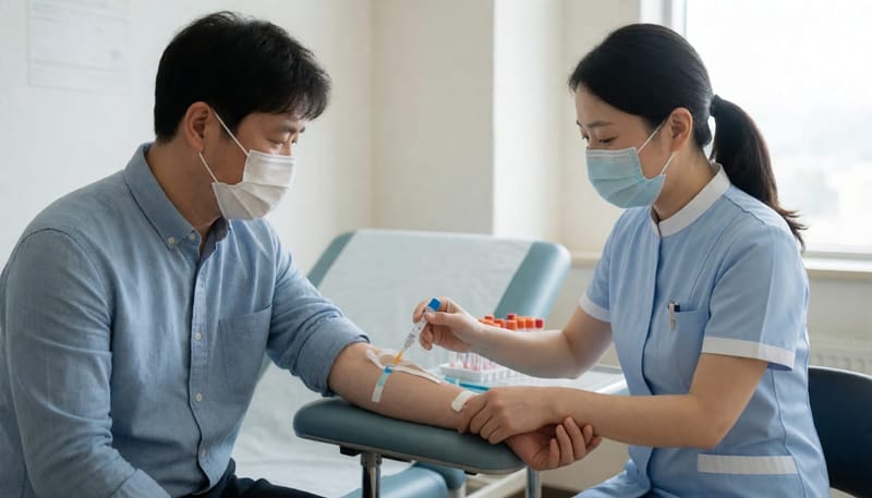 병원에서 혈액검사를 진행하는 모습