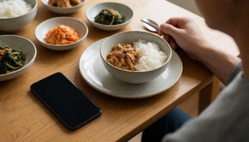 과식 후 식사를 멈춘 상 위 모습