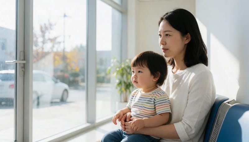 가정 관찰과 병원 진료 사이에서 고민하는 엄마의 모습