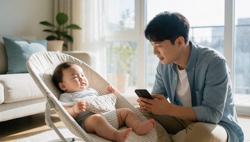 입술만 부었을 뿐 호흡은 편안한 아기를 지켜보는 아빠