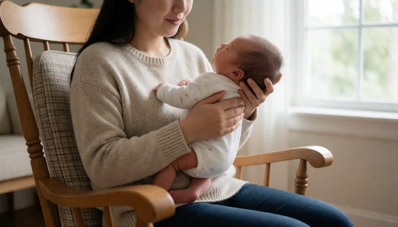 수유 후 아기를 세워 안고 트림시키는 자세