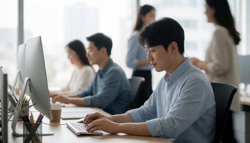 사무실에서 발가락 통증으로 얼굴을 찡그리며 발을 만지는 직장인