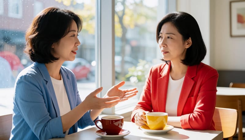 분노 조절에 대해 대화를 나누는 두 여성