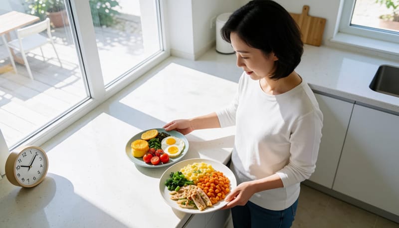 서로 다른 공복 시간대의 식사를 비교하는 모습