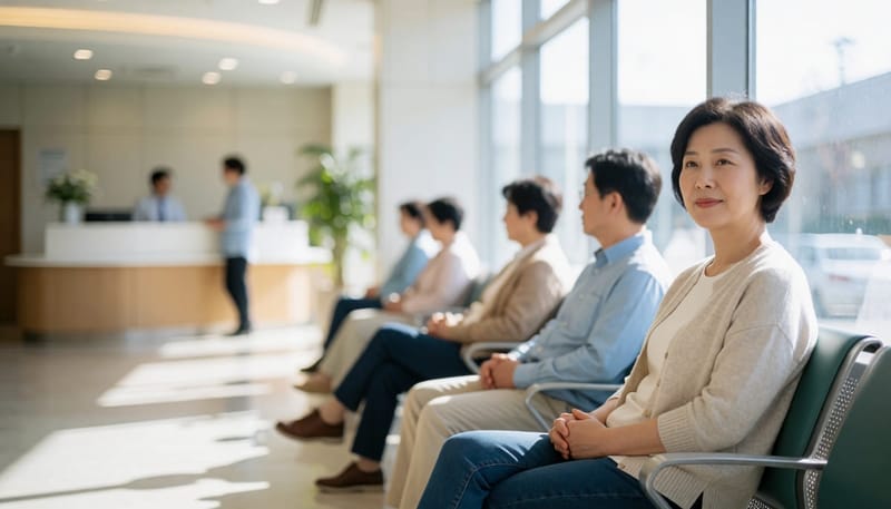 병원 대기실에서 검사를 기다리는 여성의 모습