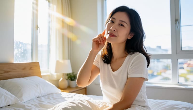 귀가 간지러워 손으로 만지며 상태를 살피는 여성