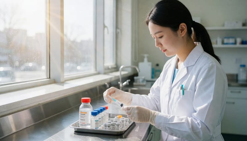 인공수정과 체외수정 시술 준비 과정을 보여주는 간호사의 손