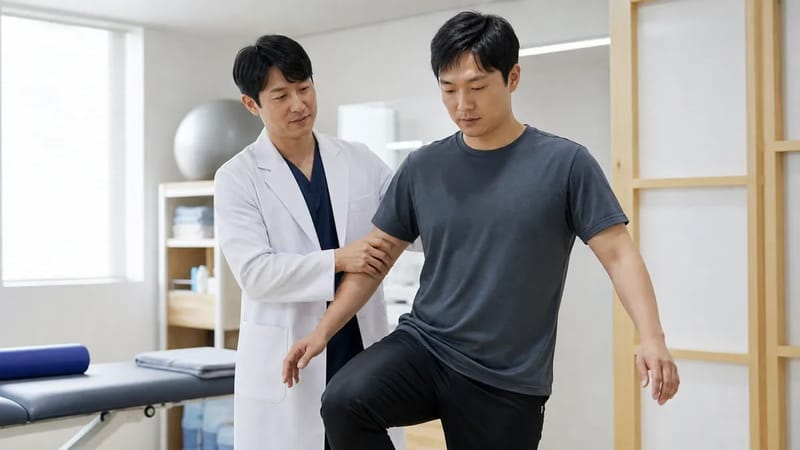 어지럼증 관련 진료 과정을 보여주는 장면입니다.