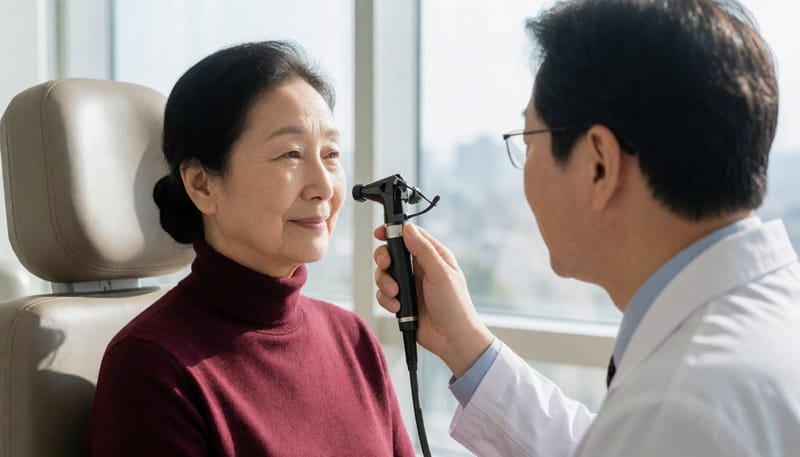 비내시경 검사로 코 점막 상태를 직접 확인하는 과정입니다