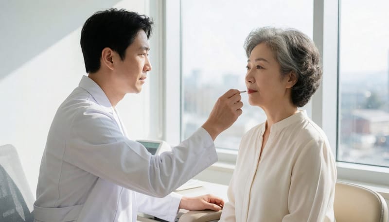 비강내시경으로 콧속 염증 정도를 확인하는 모습