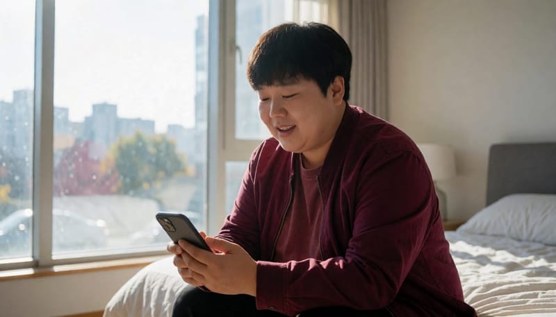 야간에 스마트폰을 보며 잠들지 못하는 20대의 모습
