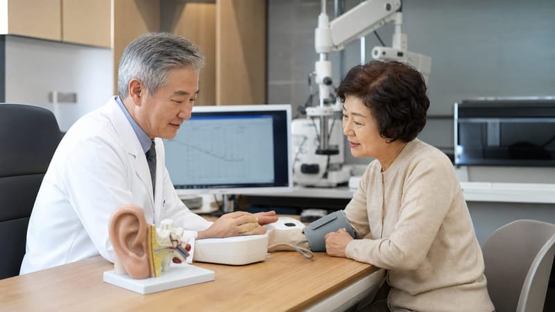 혈관 질환이 있는 연령대는 청력 저하와 함께 혈압·혈당 상태도 함께 살펴봅니다.