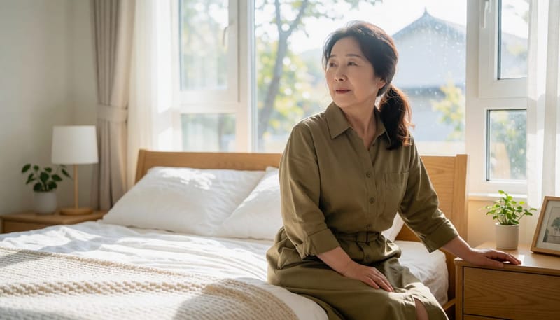 아침에 일어날 때 어지럼증을 느끼는 고령층은 천천히 일어나는 습관이 도움이 됩니다.
