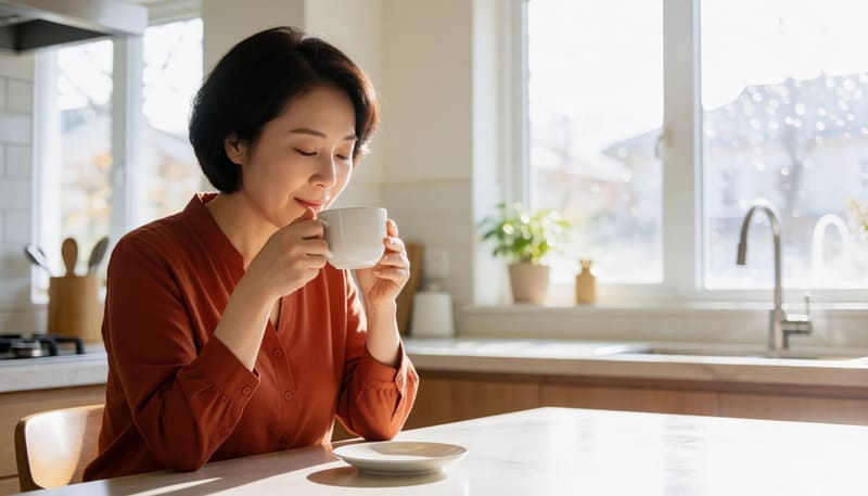 커피 향으로 냄새 감각을 확인해보는 모습입니다.