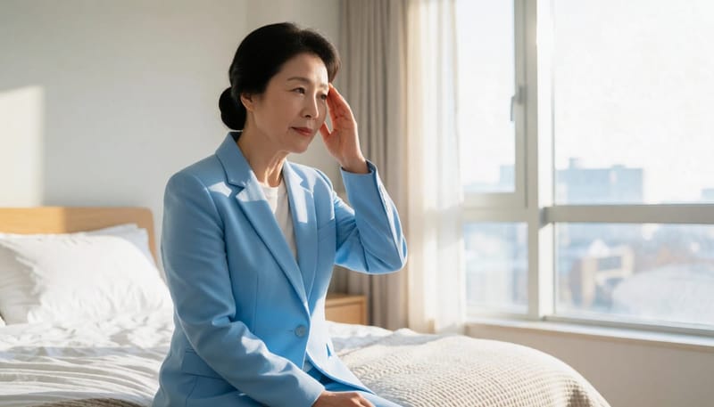 머리를 움직일 때 어지럼이 나타나는 순간을 보여주는 모습