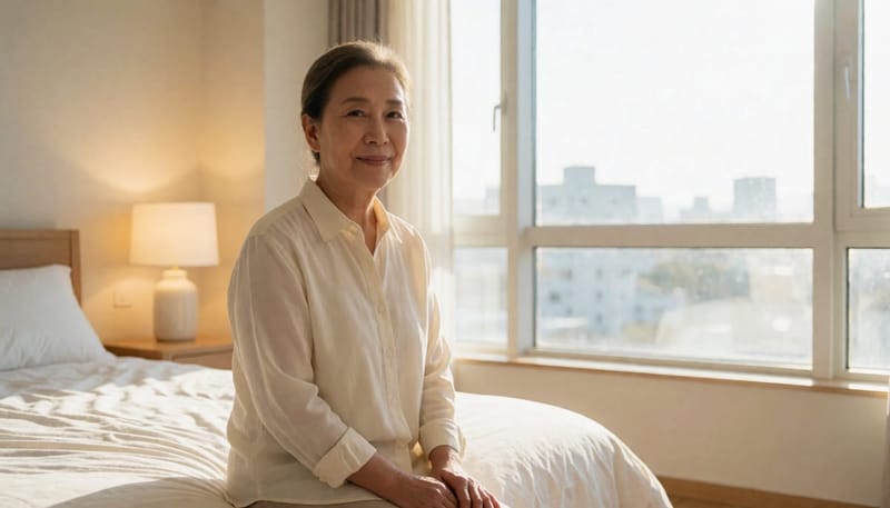 병원에서 처방받은 간이검사 키트를 집에서 착용하는 모습