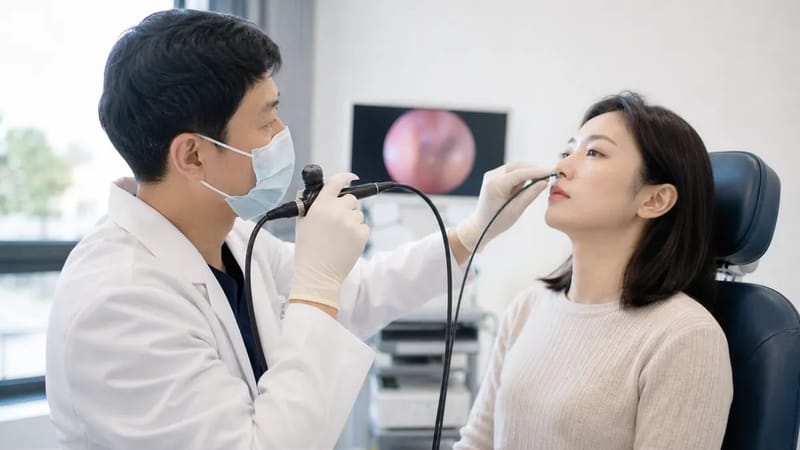 비내시경 검사로 코 안 구조와 점막 상태를 직접 확인합니다.