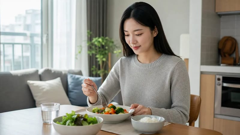 저염식 식단으로 메니에르병 생활관리를 실천하는 모습