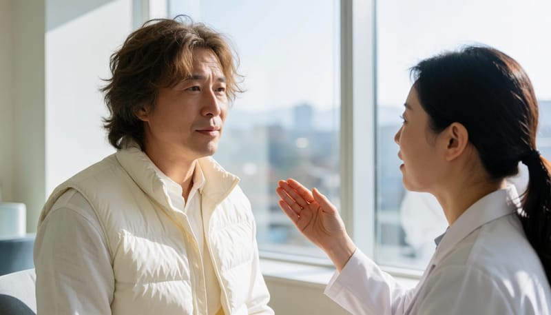 음성치료사와 함께 발성 연습을 하고 있는 청년층 환자의 모습입니다.