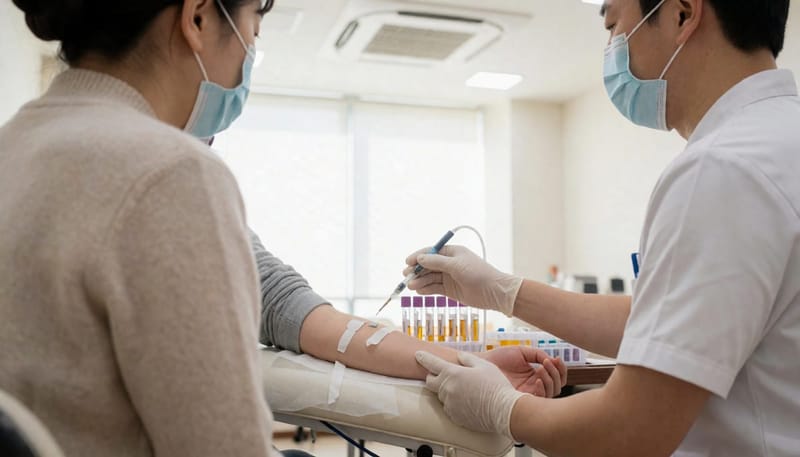 수액 투여 전 진행하는 혈액검사 모습