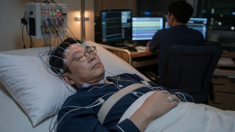 수면다원검사는 뇌파와 호흡, 산소포화도 등을 밤새 함께 기록합니다