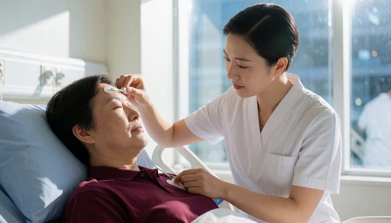 수면다원검사는 뇌파와 호흡, 산소포화도 등 여러 신호를 동시에 측정하는 센서를 부착한 채 하룻밤을 자며 진행됩니다.