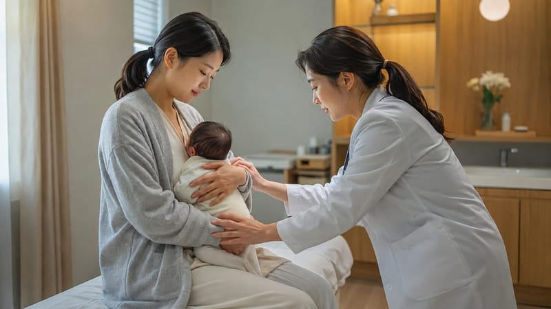 출산 후 4~6주 무렵의 첫 진료에서는 자궁 회복 상태와 함께 전신 컨디션을 확인합니다