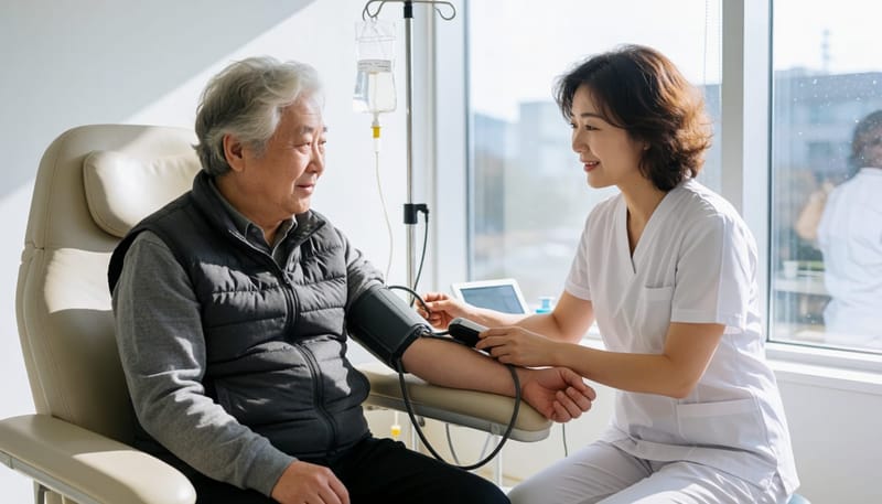 수액을 맞기 전에는 혈압과 기저질환 여부를 먼저 확인합니다.