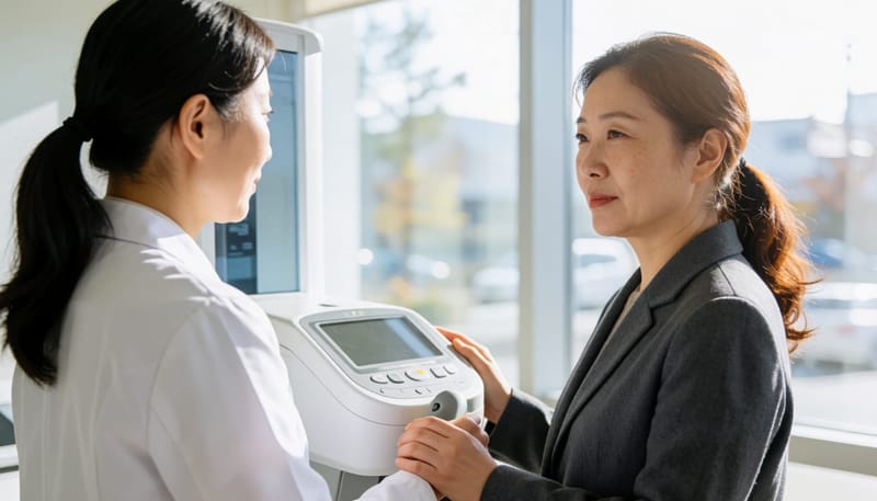 폐경 이후에는 골밀도 검사로 골다공증과 혈관 건강을 함께 점검합니다.