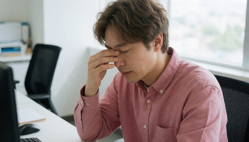 피로와 집중력 저하에서 어지럼증으로 이어지는 20대 남성의 모습