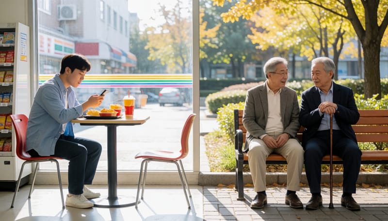 20대 청년과 60대 노인의 대비되는 일상 모습