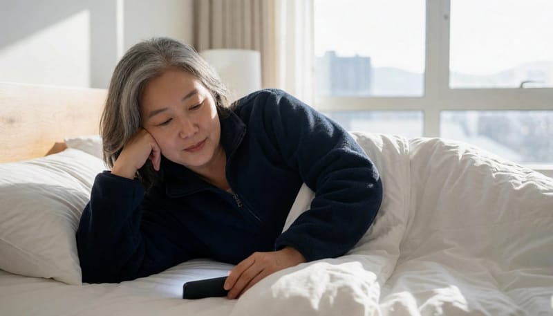 잠들지 못한 채 뒤척이는 밤이 반복되는 모습