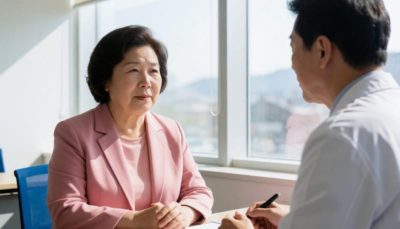 수면 치료 방법에 대해 상담받는 모습