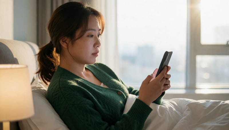 늦은 밤까지 스마트폰을 보는 습관은 불면증을 악화시킬 수 있습니다.