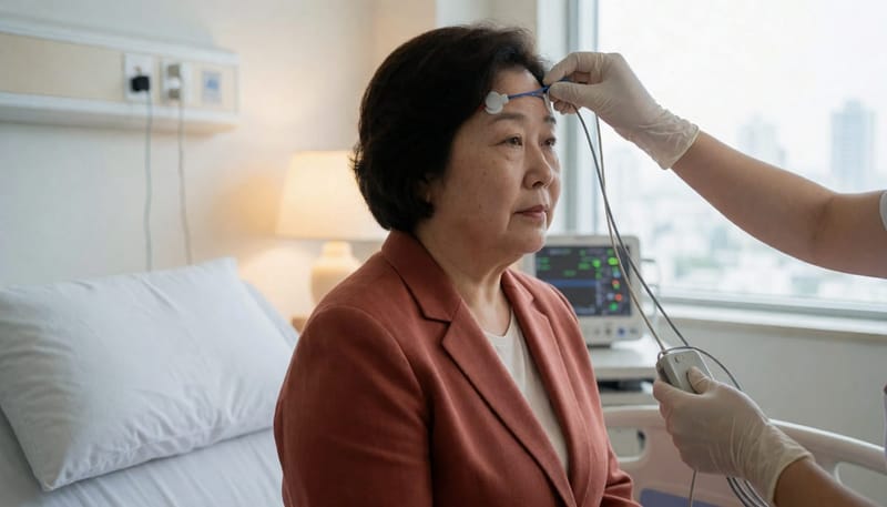 수면다원검사는 밤새 뇌파와 호흡, 산소포화도 등을 기록해 수면의 단계와 효율을 수치로 보여줍니다.